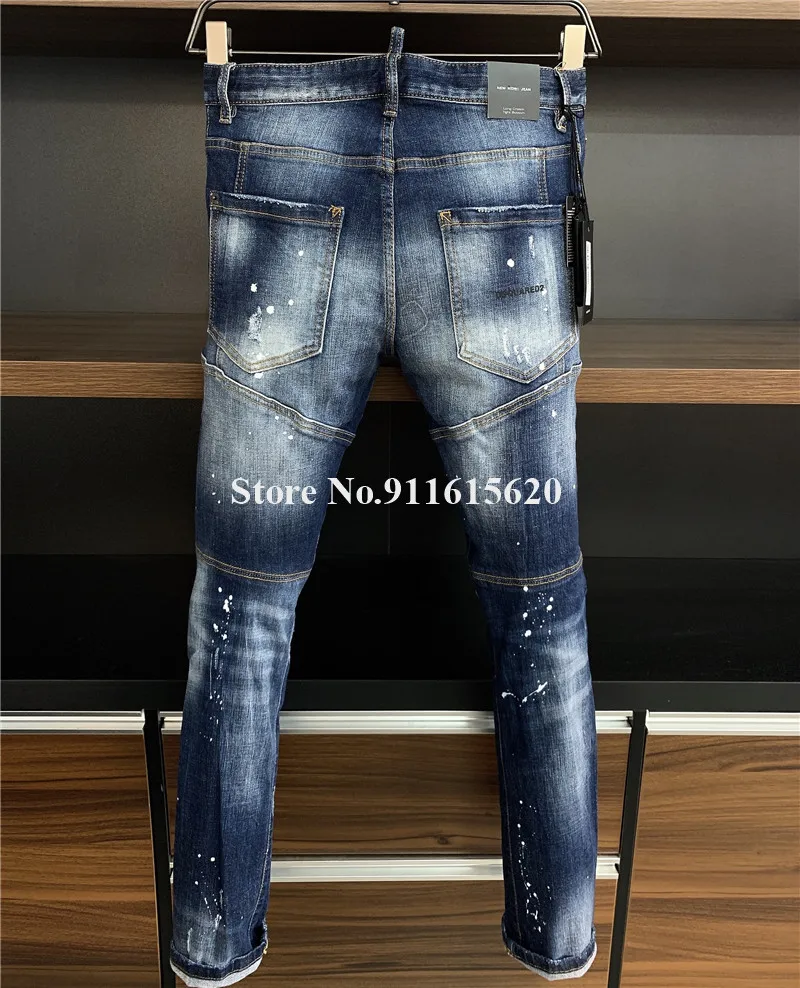 

Dsquared2 Biker Hole Jeans D2 Men Pants DSQ2 Embroidered Trousers A378