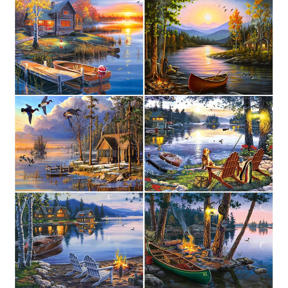 

5D DIY Diamond Painting Landscape Seaside House Animal Bird Dog Boat Cross Stitch Kits Full Drill Embroidery Mosaic Art Picture