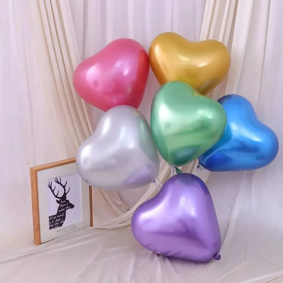 10 шт шары из латекса цвета металлик в форме сердца металлические хромированные
