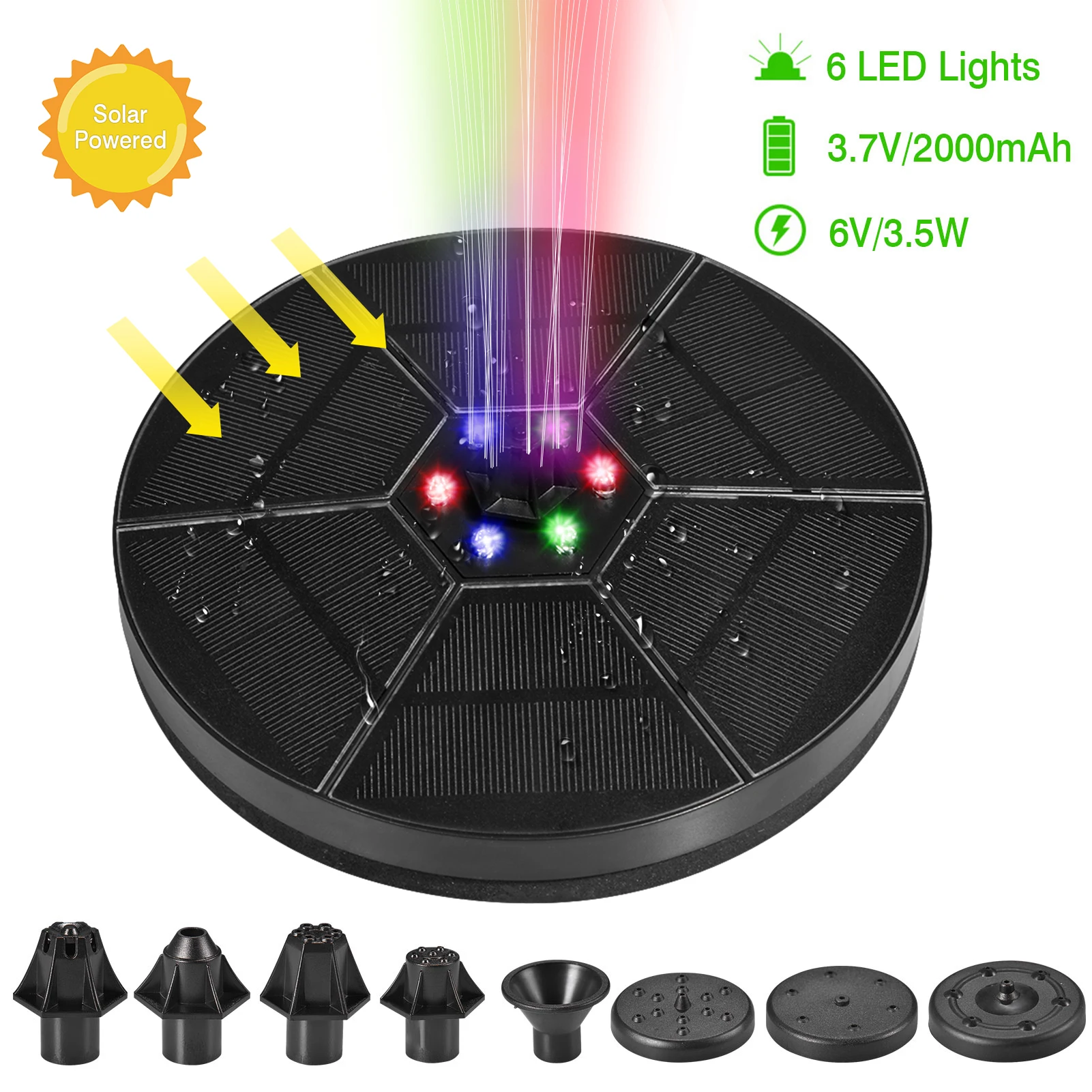 

6V/3.5W Solar Fountain 7 Kinds Of Water Shape Battery Solar Fountain Floating Colorful LED Lights Swimming Pools Fountain 2021