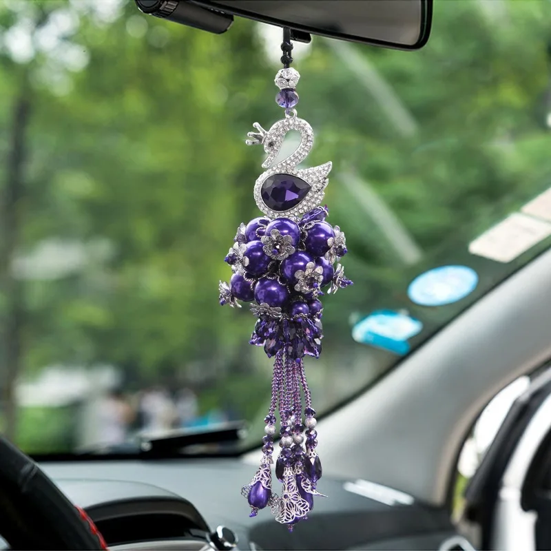 

Car rearview mirror pendant crystal double-sided swan pendant high-end rhinestone creative car pendant car accessories for girls