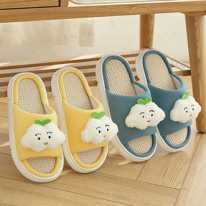 

Summer Women Deodorant Thick Platform Slippers Cartoon Linen Slippers Indoor Slides Soft Anti-Slip Couples Home Flat Lady Shoes