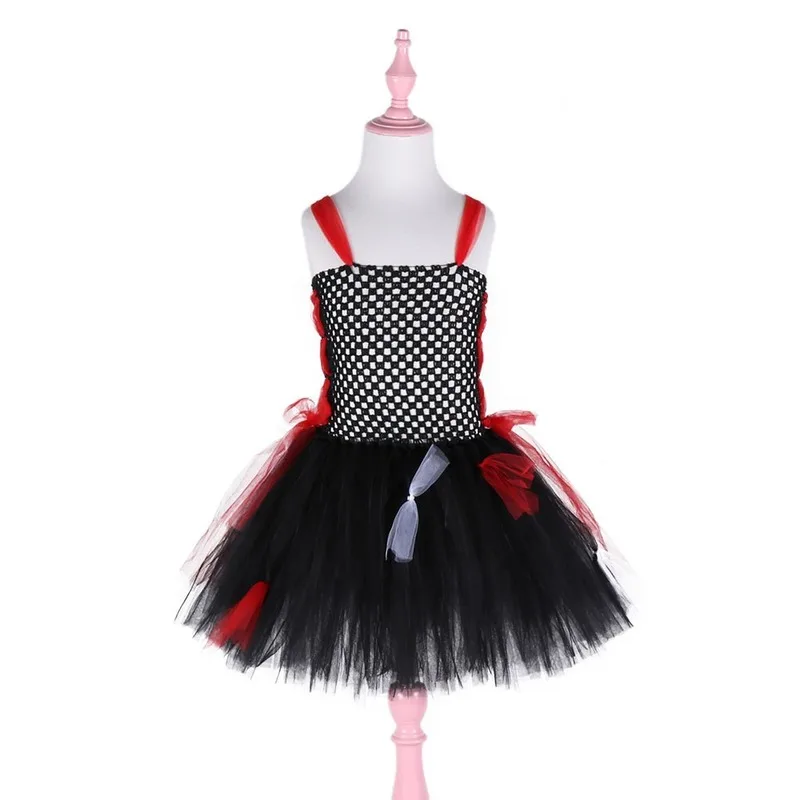 

Girls Vampire Demon Party Mesh Dresses Kids Halloween Cosplay Costume Role Play Dress Up Outfit Child Pretend Game Birthday Suit