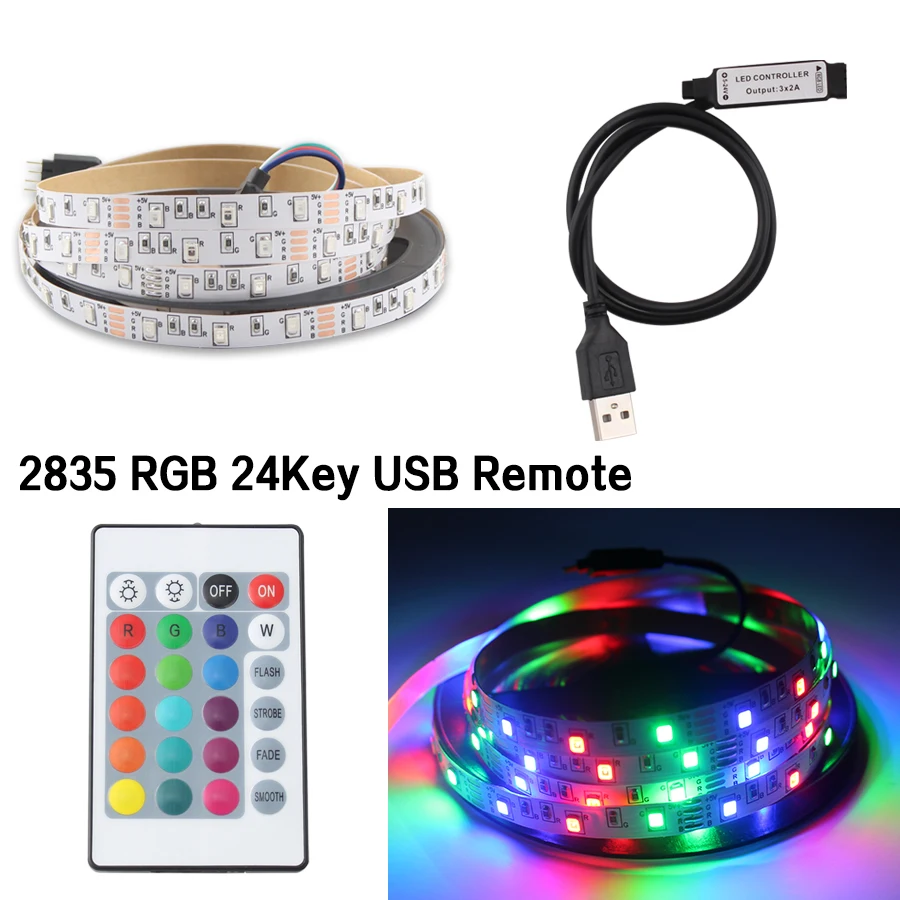 USB RGB 5V Светодиодный светильник полосы 2835 50 см-5 м ing Настольный неоновые цветная