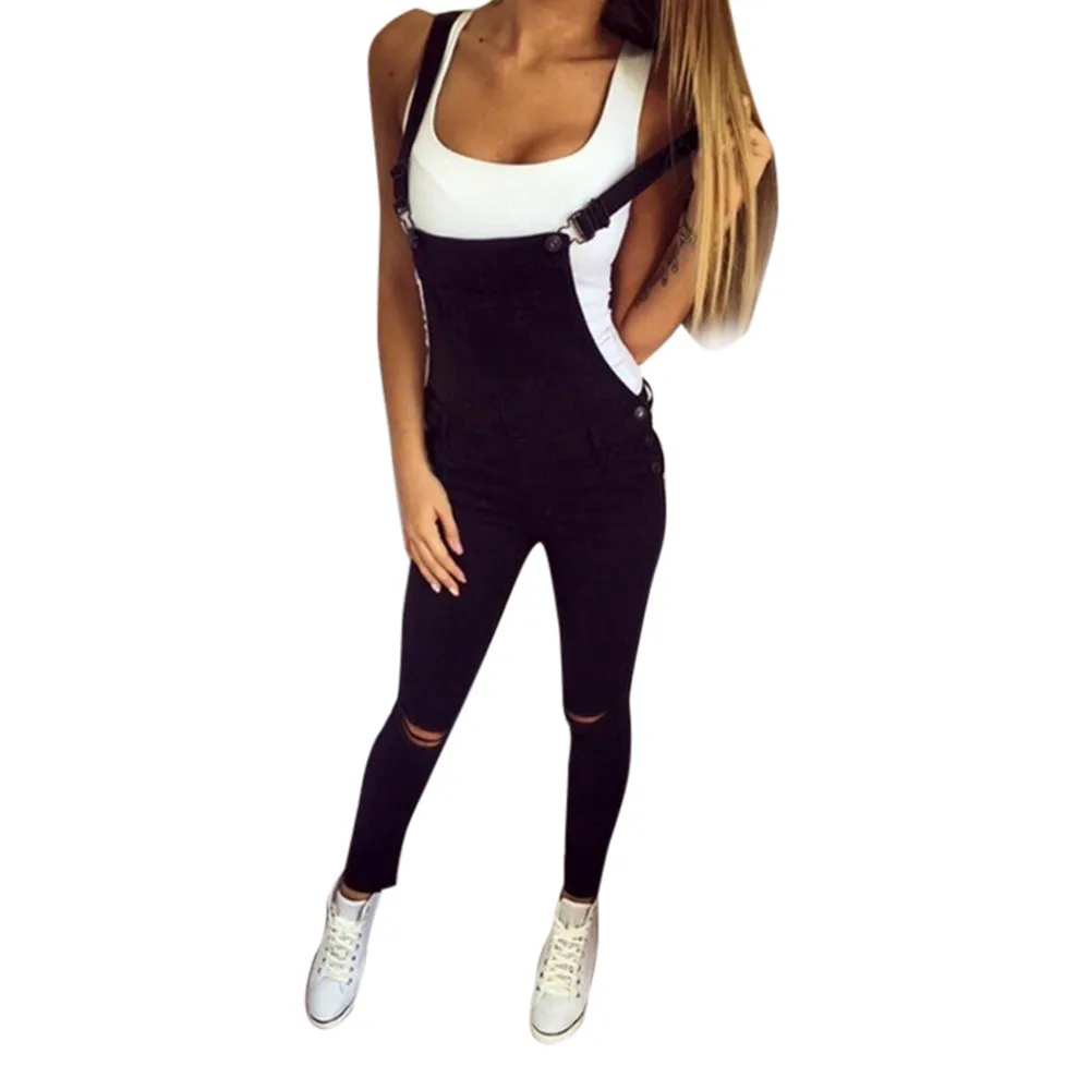 Женские джинсовые комбинезоны свободные повседневные штаны с дырками