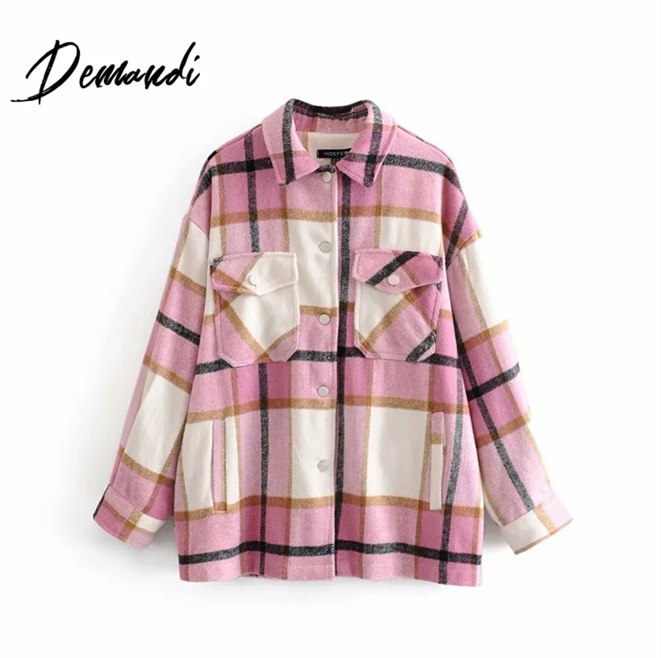 Demandi пальто женское осеннее и зимнее Новое свободное клетчатое мягкое твидовое