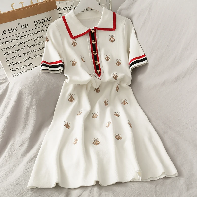 Летнее женское милое платье в стиле ретро консервативный стиль поло вышивка с
