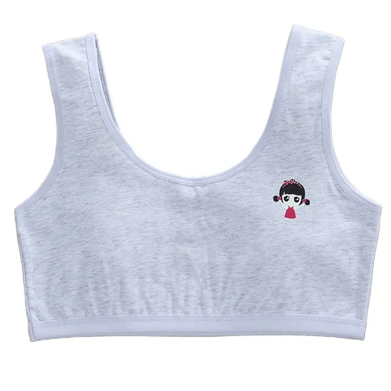Puberty Girls Wide Strap Training Bra Double Layer Cartoon Underwear Crop Top X3UE