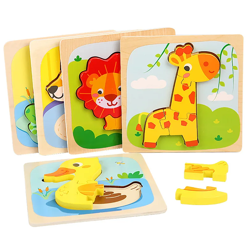 

Children's Wooden Puzzle 3D Cartoon Animal Stereo Buckle Early Teachers Baby Baby Puzzle Blocks Toys Baby Toys 3d Puzzles