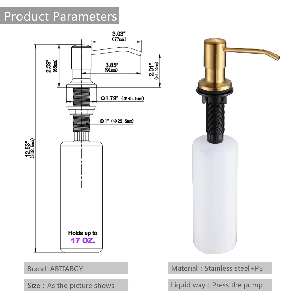 Диспенсер для мыла из нержавеющей стали 500 мл черный/золотой/черный |