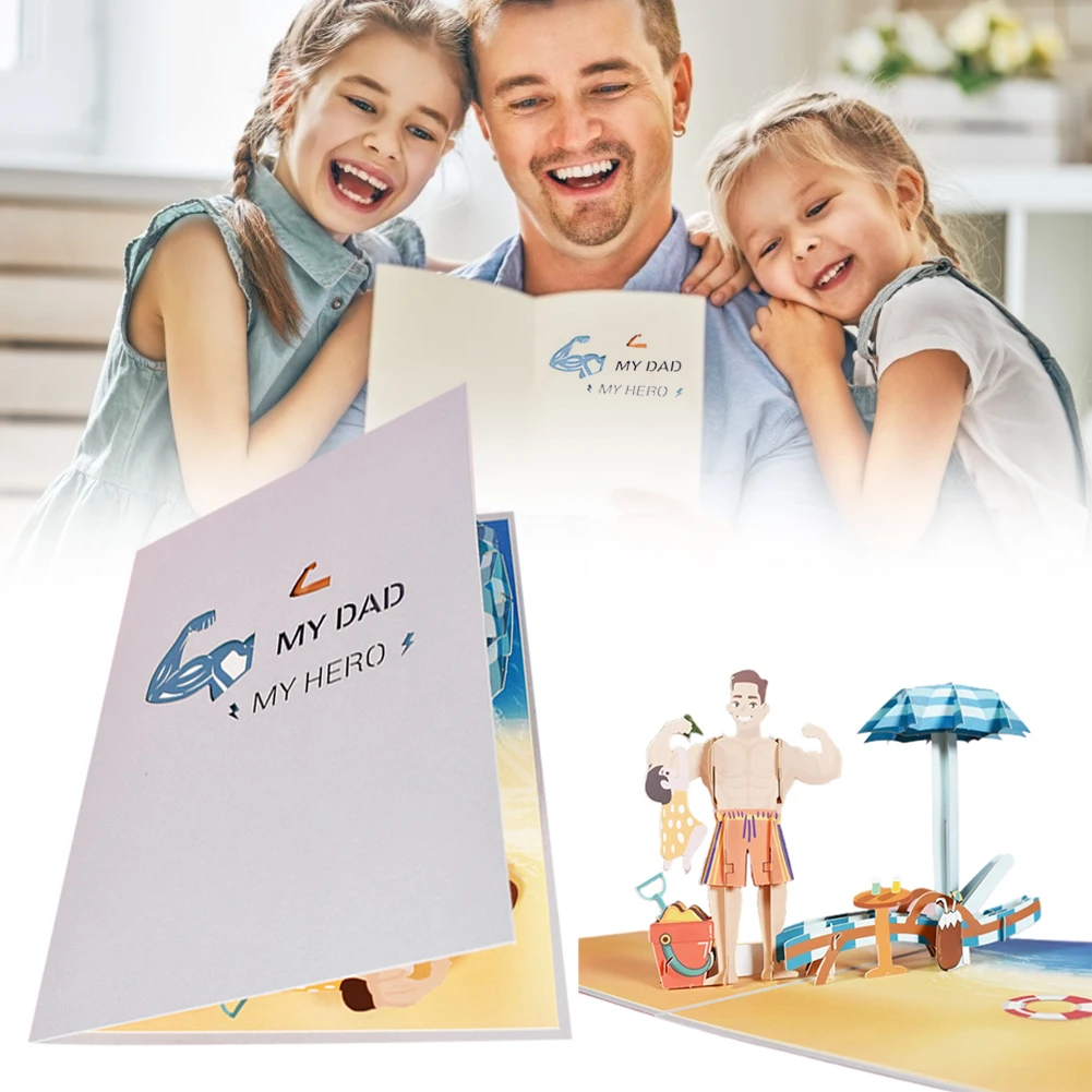 

Father's Day 3D Greeting Card Pop-up Birthday Card Expressing Gratitude With Envelope Children DIY Creative Card
