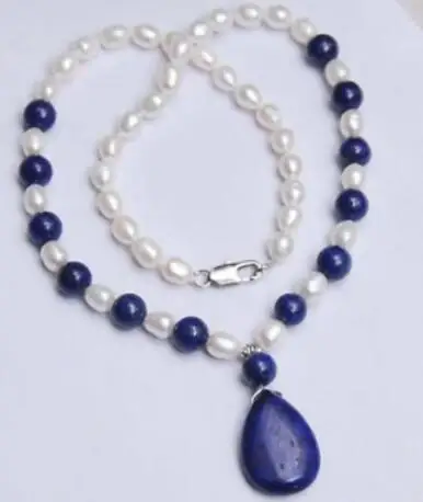 

Natural 7-8MM White Akoya Pearl & Lapis Lazuli Pendant Necklace 18"