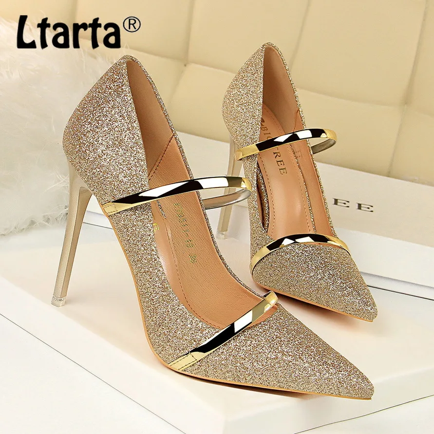 LTARTA/пикантные туфли на высоком тонком каблуке с острым носком и блестками для