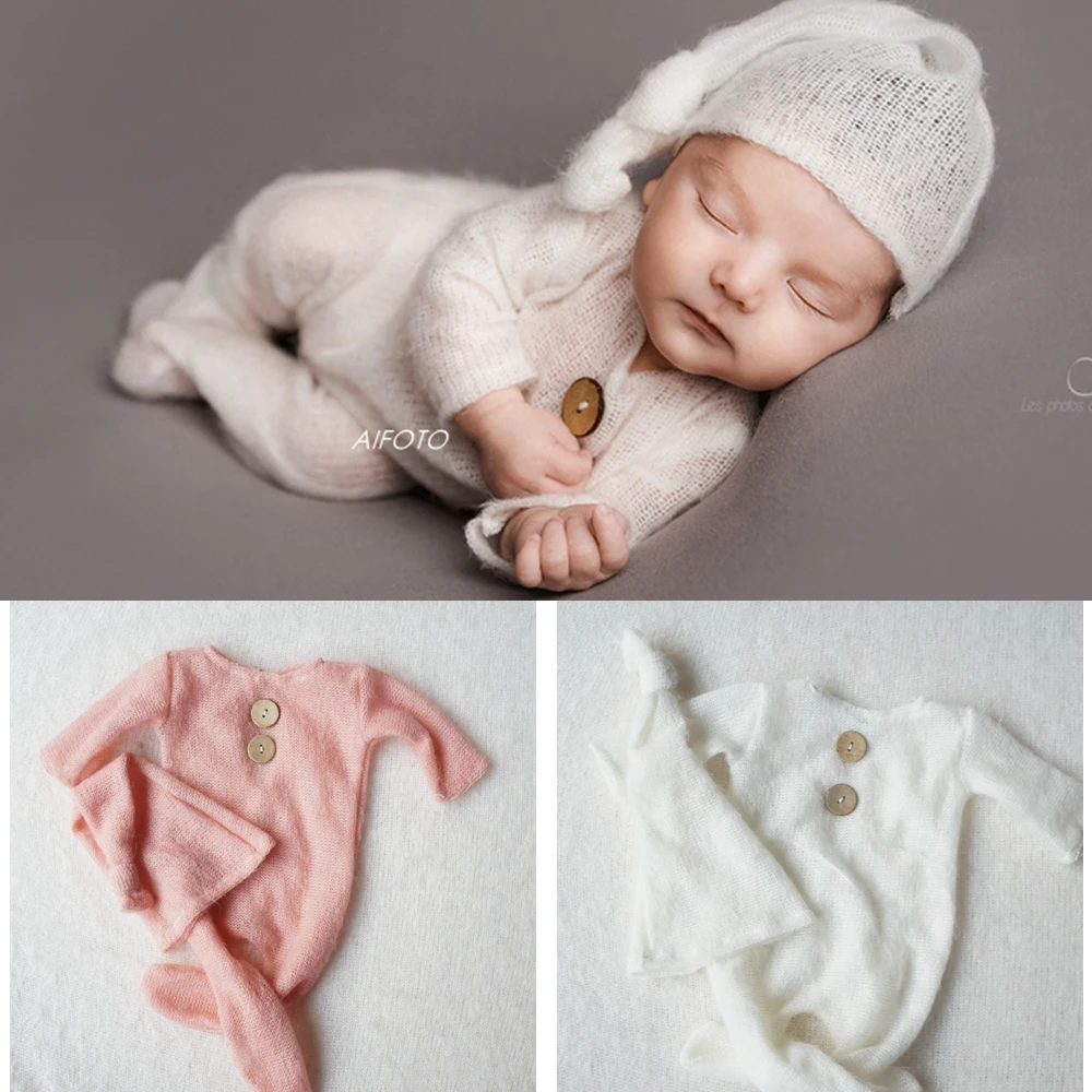 Реквизит для фотосъемки новорожденных наряд трикотажный мохеровый головной