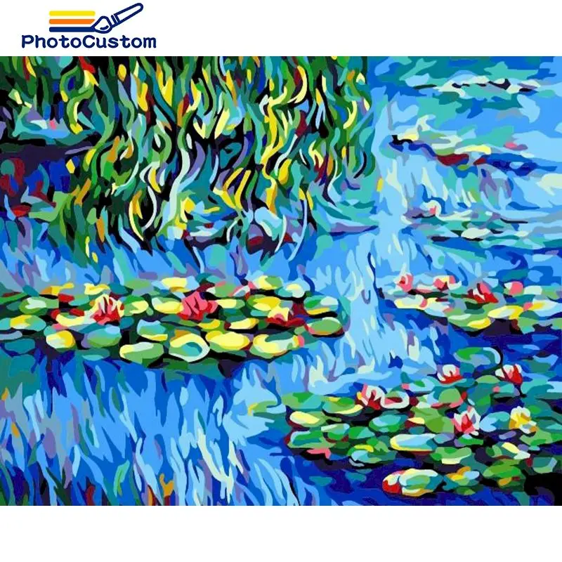 

PhotoCustom DIY Frame Landscape Painting By Numbers Flowers Kits Paints by numbers On Canvas Home Decor Diy Gift