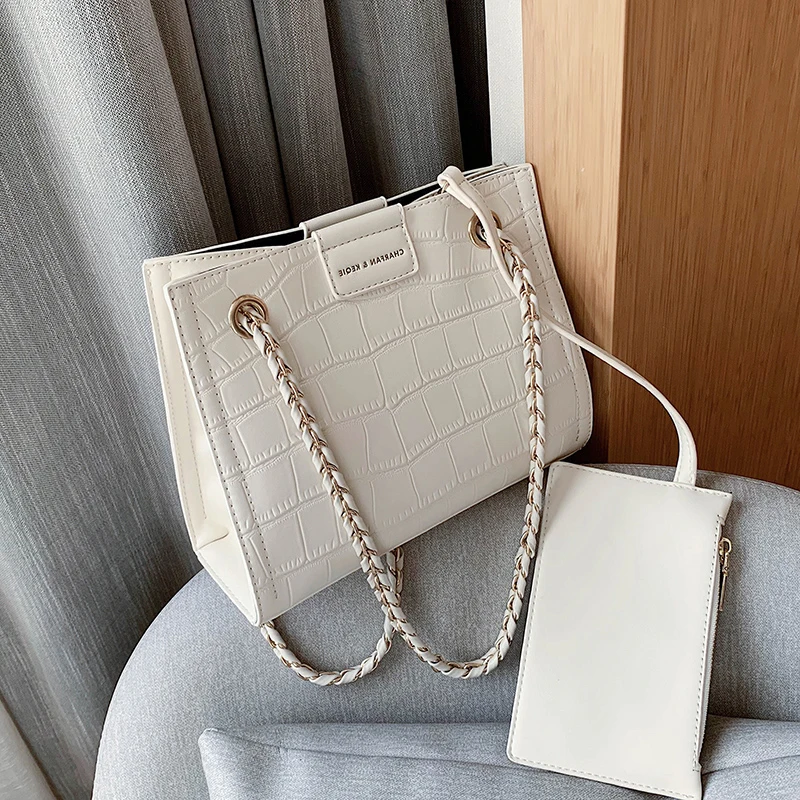 Большой Ёмкость цепи сумки на плечо с узором крокодиловая кожа Сумки-мешки