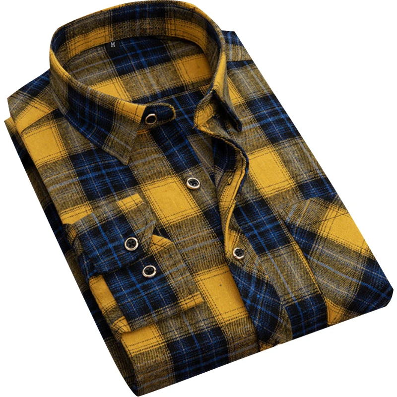 

Spring Autumn Long Sleeve Plaid Shirt For Men Cotton New Casual Camisa Korea Fashion Front Pocket Loose Oversized Shirt 6XL