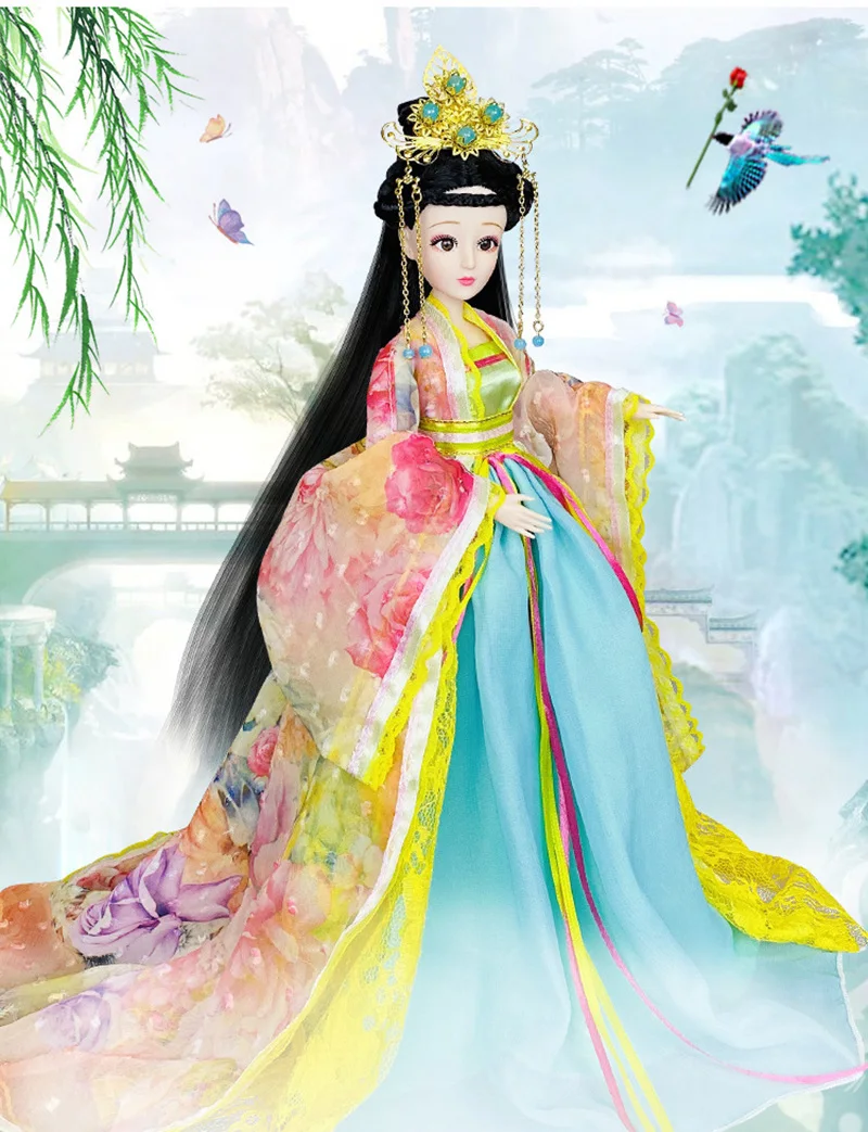 1/6 Масштаб 30 см Древний Костюм Ханфу Платье Длинные Волосы Фея Принцесса Барби