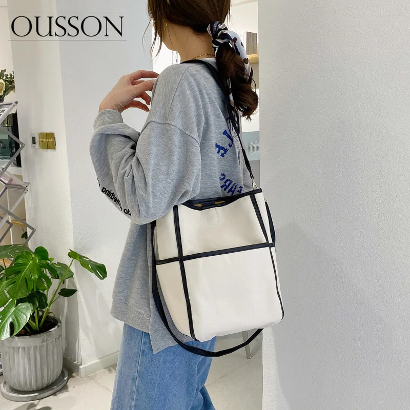 

2021 Women Leisure Large Capacity Canvas Bag Ladies Canvas Commuter Tote Bag Fashion Canvas Shoulder Bag