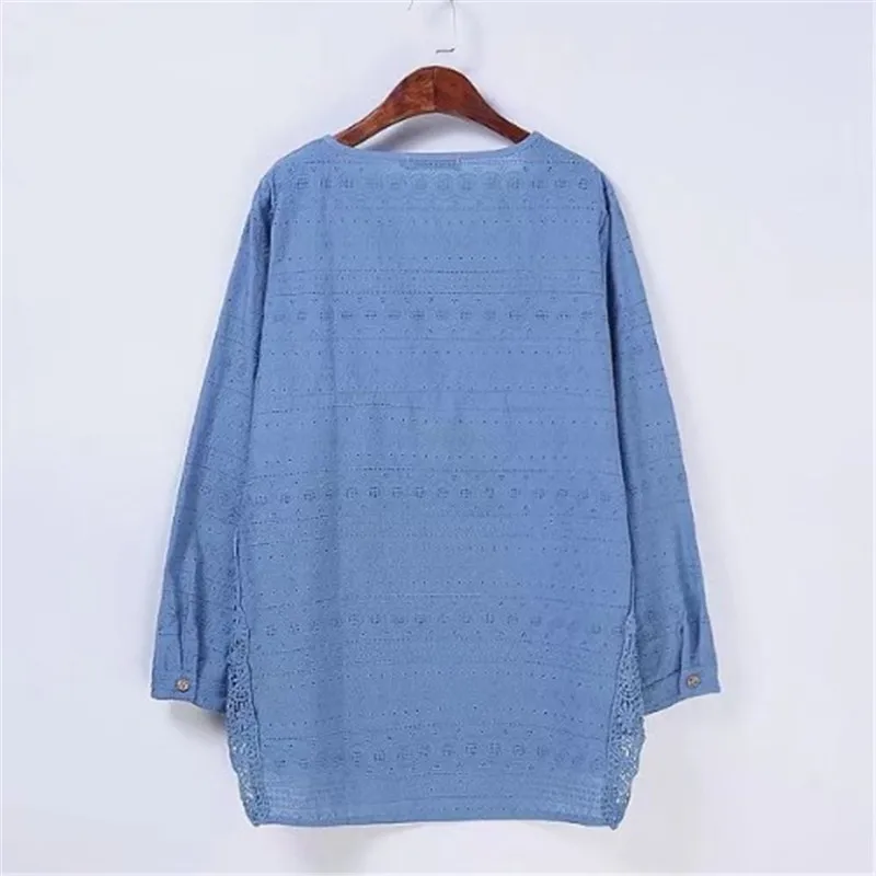 Blusas Для женщин полный хлопок черный большие размеры Футболки цветочной вышивкой длинные рукава открытые белые 3XL 6XL свободные топы тройники рубашки футболки женские