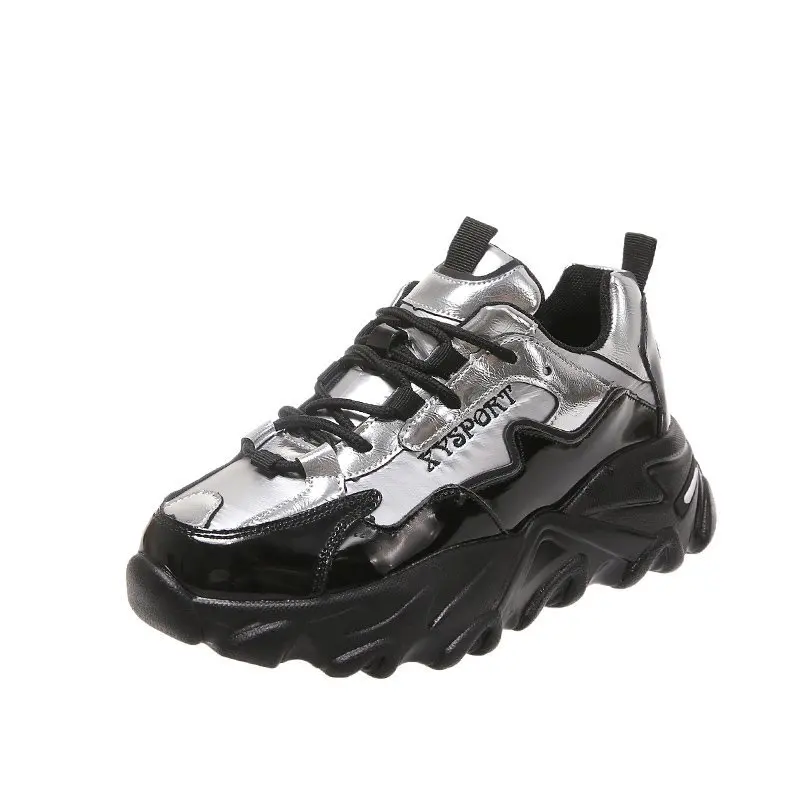 

2021 Silver Chunky Platform Sneakers Women Shoes Autumn Lace Rubber Casual Wedges Vulcanized Shoe Sports Fashion Plus Size35-43