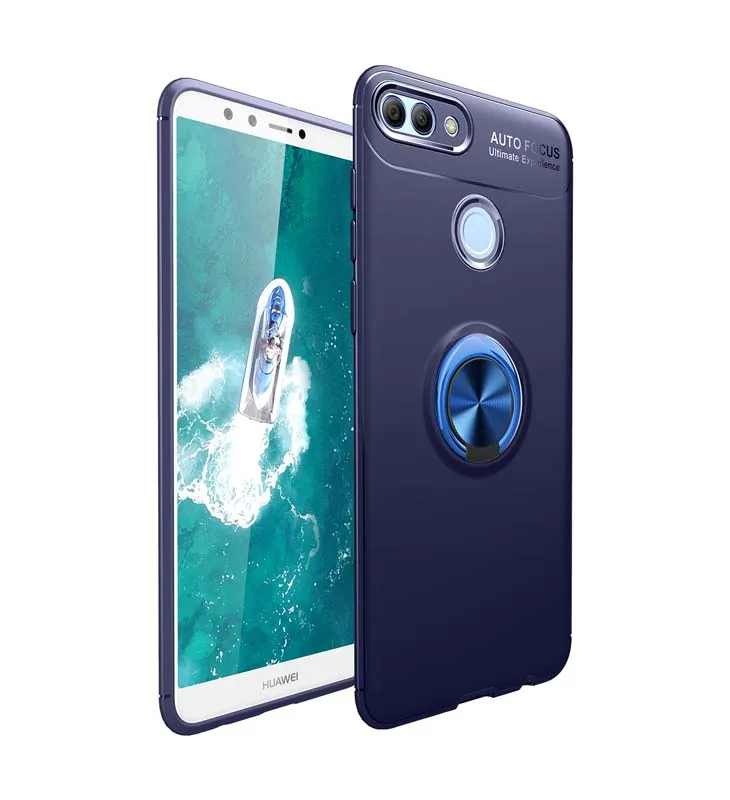 Blue Blue Чехол Tsimak для huawei Y5 Y6 Pro Y7 Y9 Prime, Силиконовый противоударный чехол для телефона с магнитным кольцом для автомобиля - Цвет: Blue Blue