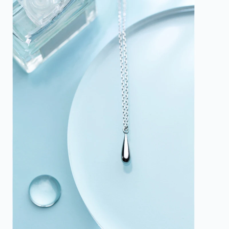 Настоящее серебро 925 пробы минималистичное ожерелье с подвеской в виде капли
