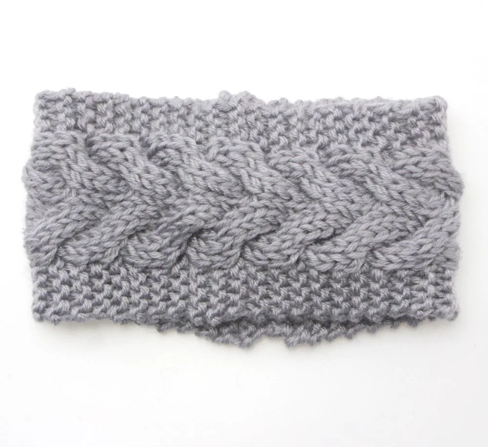 Зимняя теплая однотонная женская шерстяная вязаная крючком повязка на голову