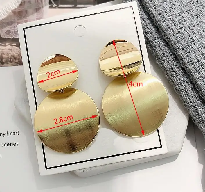 6 gold color Большие серьги, Преувеличенные матовые серьги-гвоздики для женщин, металлические серьги, золото, серебро, цвет черный, желтый, красный, серьги, креативное ювелирное изделие - Окраска металла: 6 gold color
