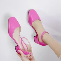 agodor womens hot pink pumps mid chunky heel women ankle strap pumps dorsay shoes casual elegant pumps women shoes size 34 43