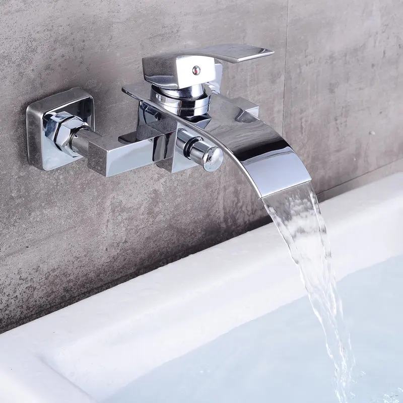 Luxury Bathroom Great Waterfall Bathtub Chrome Brass mixer Glass spout in wall Faucet | Обустройство дома