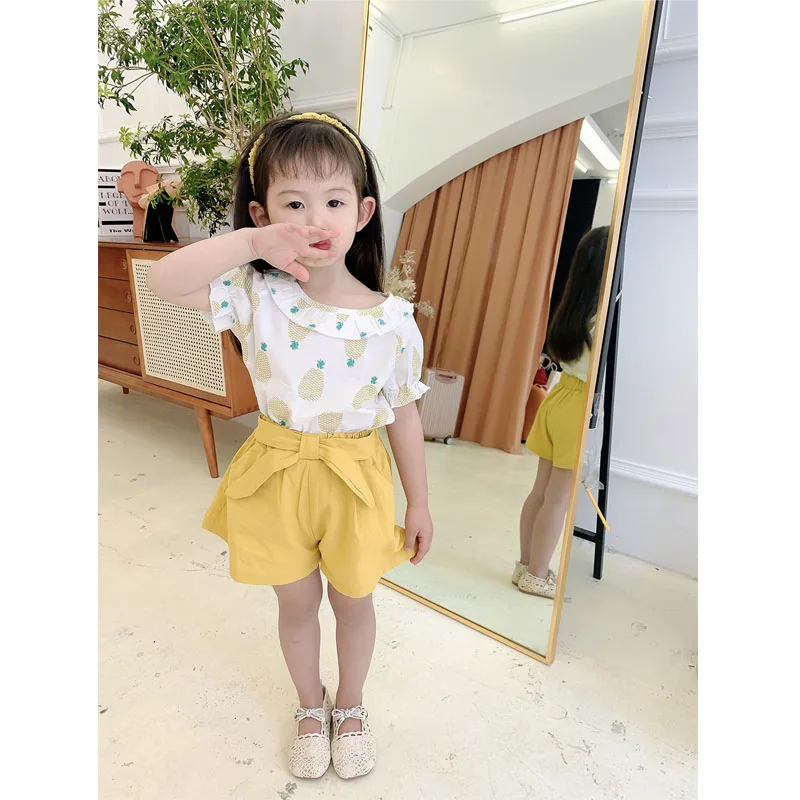 

Kids Suit 2021 New Baby Girl Clothes Western style Girl child Short sleeve shorts Set Summer Toddler Clothing 2Pcs