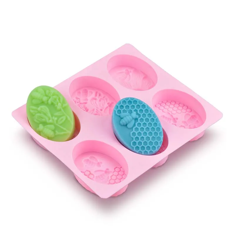 Fashion Style 1pc Honey Bee Silicone Soap Mold diy Handmade Craft 3D Oval 6 Forms Molds For Making | Дом и сад