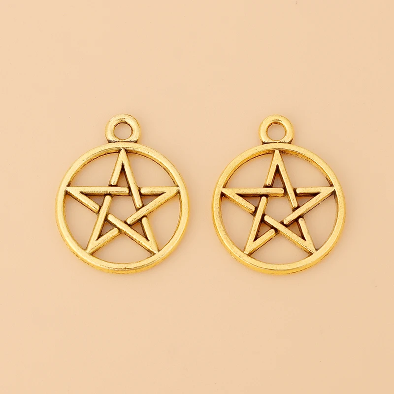 

50pcs/Lot Antique Gold Color Star Pentagram Pentacle Round Charms Pendants for Necklace Bracelet Jewelry Making Accessories