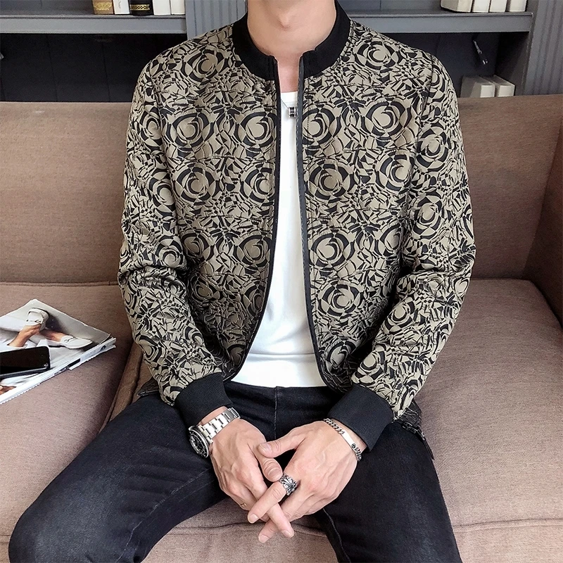 

men's Jacquard's Vintage clothing with men's zipper, informal long sleeve jacket, bomber jacket