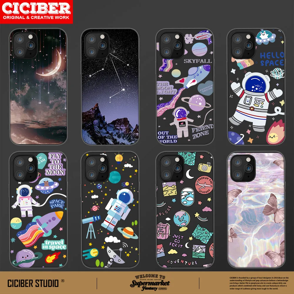 

Cute Astronaut Phone Case For iPhone 11 12 Pro Max mini X XR XS Max 7 8 6S Plus SE 2020 Phone Cases Black Soft TPU Cover Coque