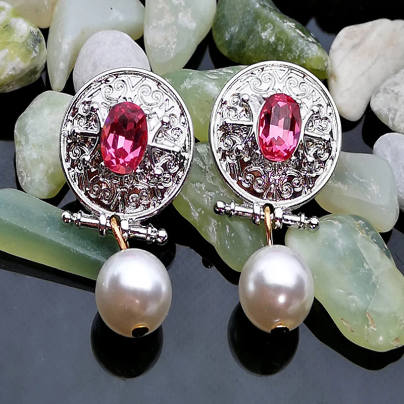 Винтажные серьги Модные античные серебряные круглые подвеска с искусственным