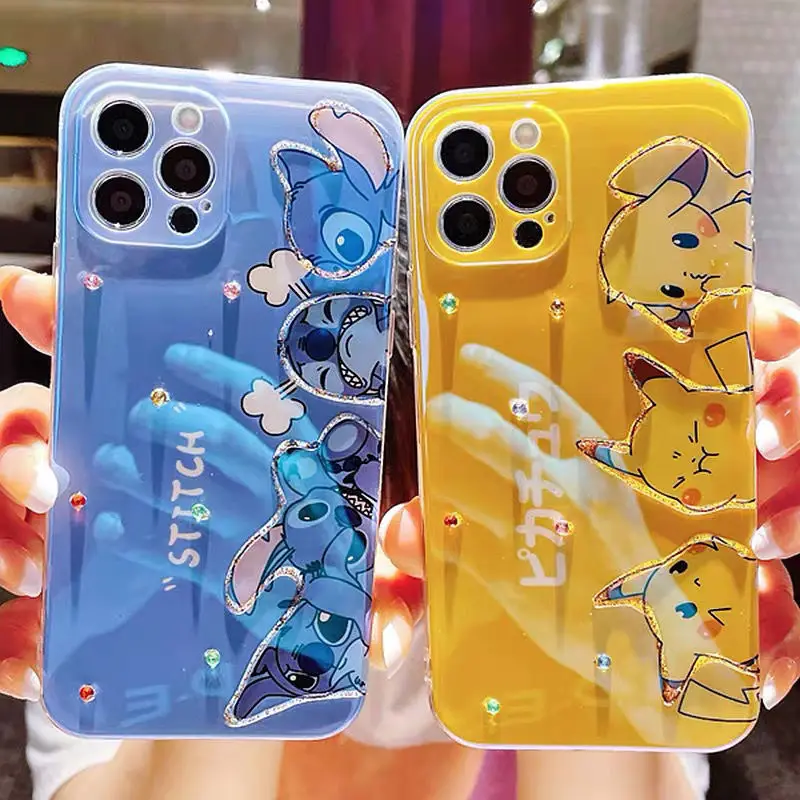 

Чехол для телефона с мультяшными героями Диснея ститча для iPhone 13, 12, 11 Pro Max, Mini, XR, XS, 7, 8 Plus, SE, милые противоударные чехлы для телефонов со сверк...