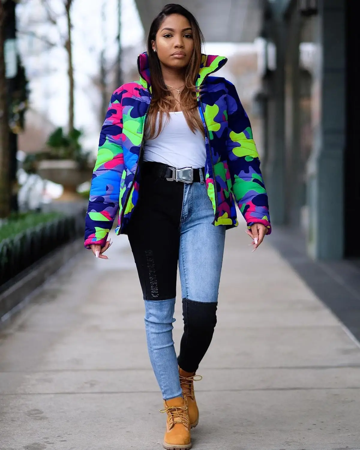 Adogirl Camo Cotton Coat Women Stand Collar Zipper Long Sleeve Thick  Jacket Winter Fashion Warm Outerwear Women Clothes Outfits