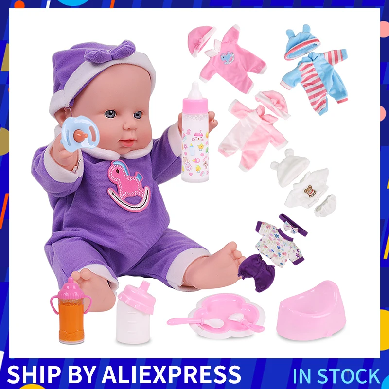 Куклы Новорожденные силиконовые 12 дюймов фиолетовые розовые в одежде