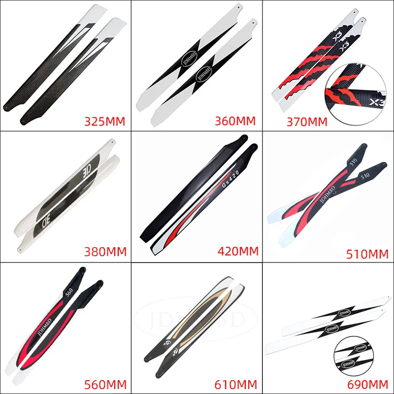JDHMBD Carbon Fiber Helicopter Main Blade 325/360/380/420/510/560/610/690mm For ALIGN ALZRC TAROT SAB RC Helicopter Spare parts