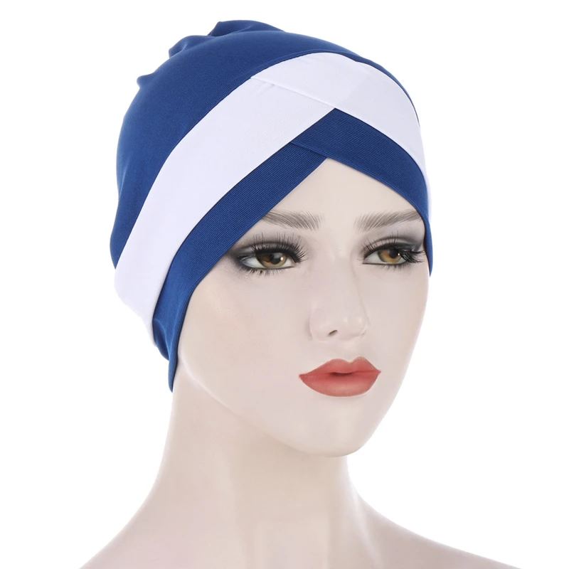 

Women Turban Caps Muslim Hats Two-Color Hat Forehead Double Cross Hat Comfortable All-Match Pullover Cap Western Style 2022