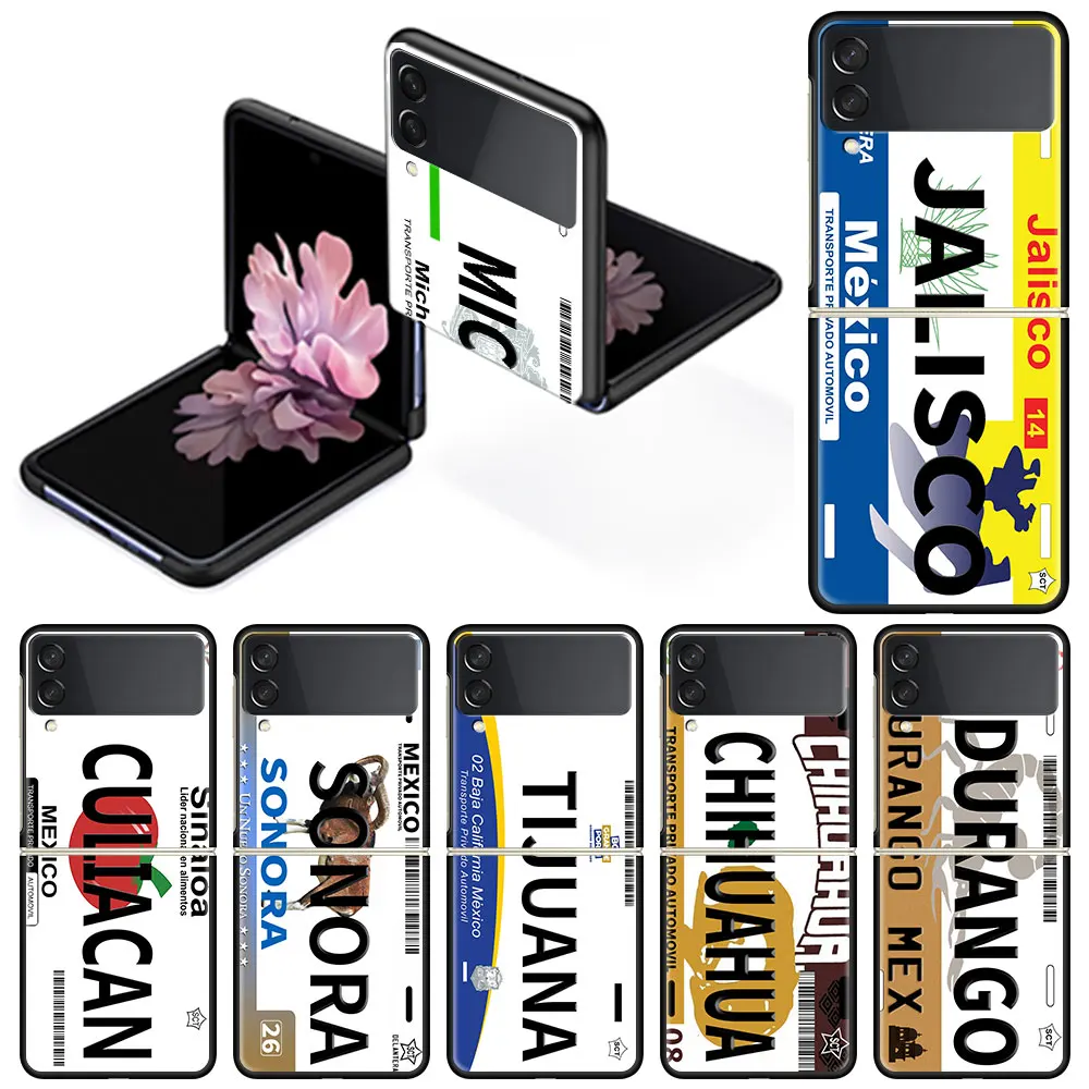 

Case For Samsung Galaxy Z Flip 3 Black Hard Phone Cover ZFlip 3 5G Shockproof Bumper Cases Fundas Mexico City License Plate Capa