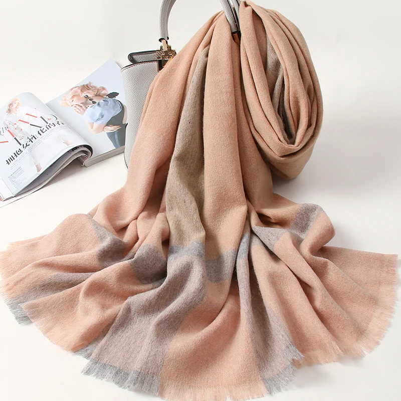 

Women Wool Scarf Winter Shawls and Wraps Pashmina Warm Vintage Scarves for Ladies Stole Striped Cashmere Scarf Echarpe Femme