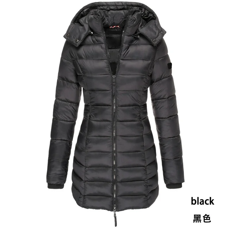 Plus Size Clothing for Women Winter Korean Casual Solid Hooded Cotton-padded Mid-length Slim-fitting Padded Warm Down Jacket