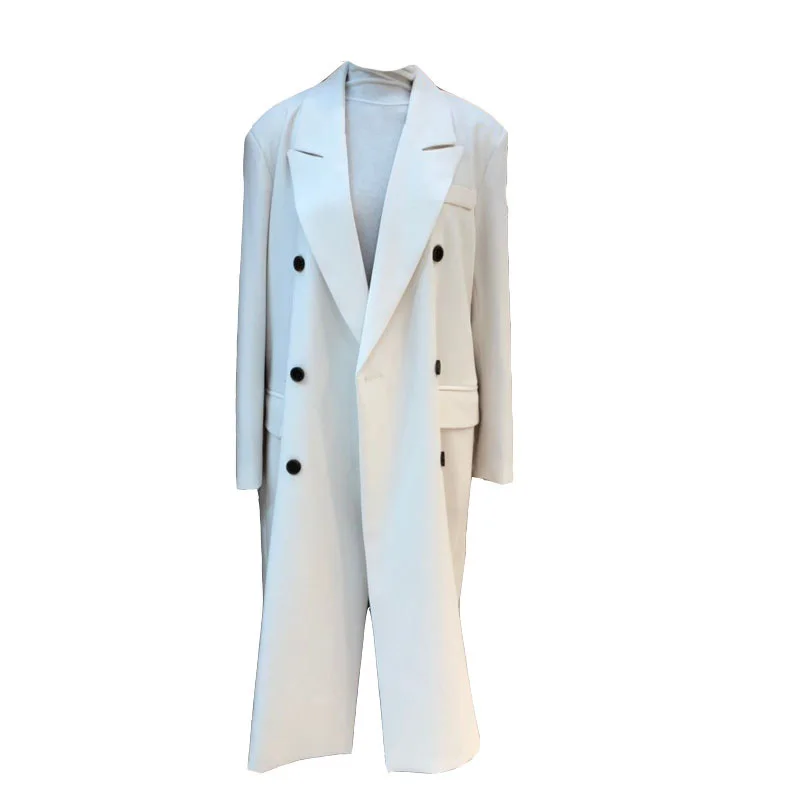 

IEQJ Women black temperament Double breasted mid-length Blazer New Lapel Long Sleeve Loose Fashion Tide Autumn 2021 3F1411