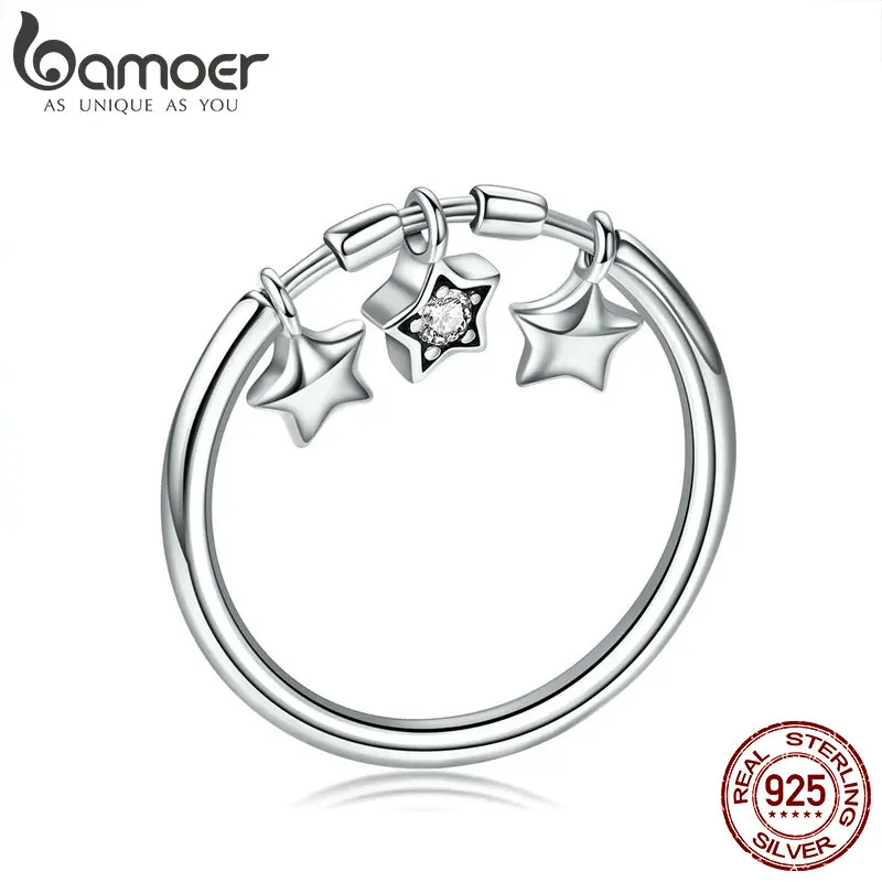 BAMOER 925 пробы серебряные модные сверкающие висячие кольца со звездой для женщин обручальное кольцо ювелирные изделия SCR406