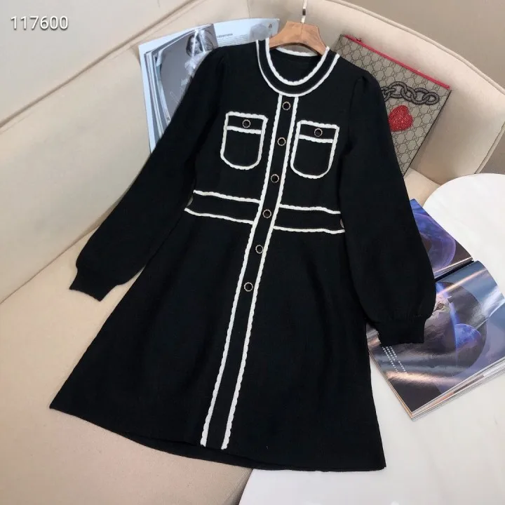 

2021 шерстяные платья с круглым вырезом для женщин, элегантное платье с длинным рукавом, черное платье, зимнее платье-свитер