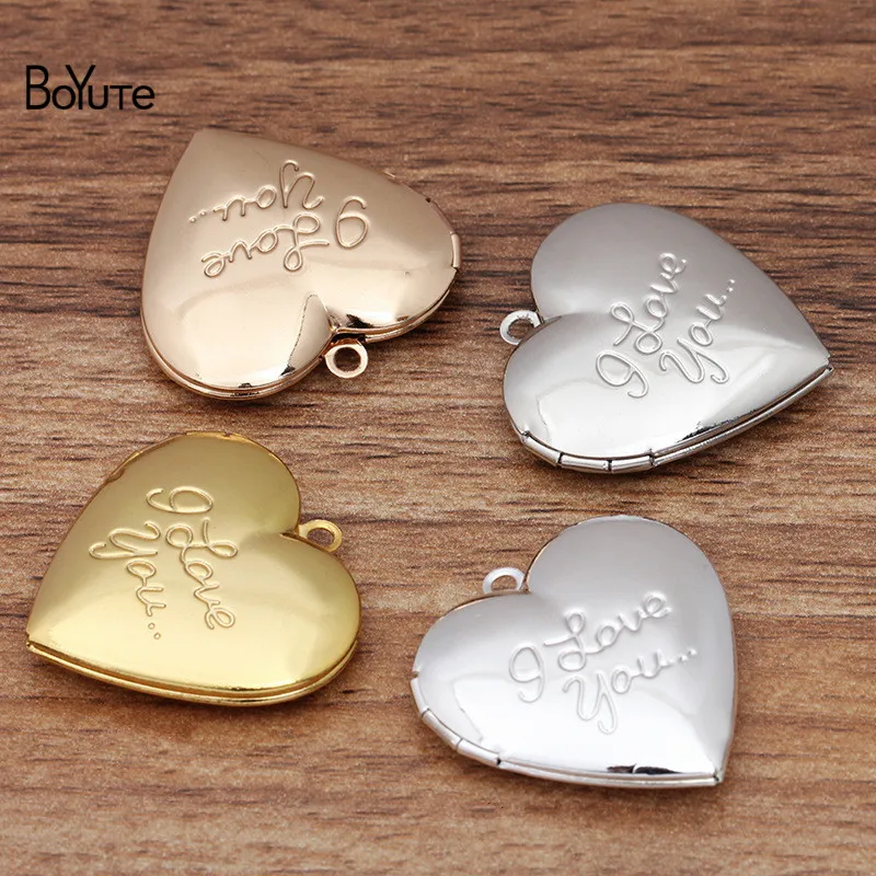 

BoYuTe (10 Pieces/Lot) 29*27MM Heart Pendant I Love You Love Locket Factory Direct Wholesale Metal Brass Photo Locket Pendant