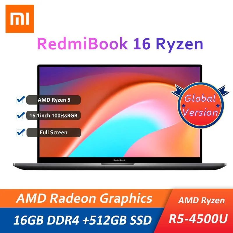 Ноутбук Xiaomi Mi RedmiBook 16 Ryzen 5 4500U Гб DDR4 + 512 ГБ SSD 1 дюйма FHD 100% sRGB офисный студенческий